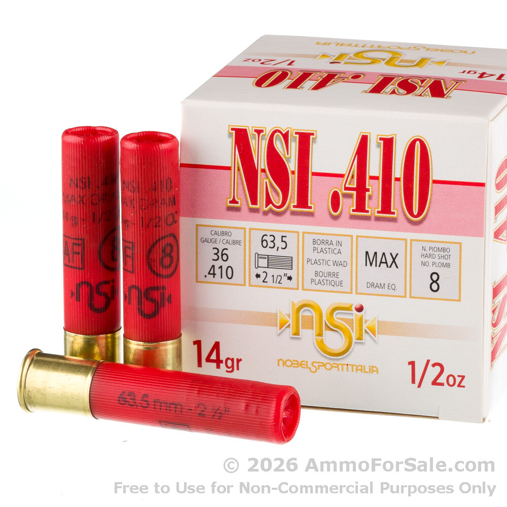 250 Rounds of Discount 1/2 ounce #8 shot .410 Ammo For Sale by NobelSport