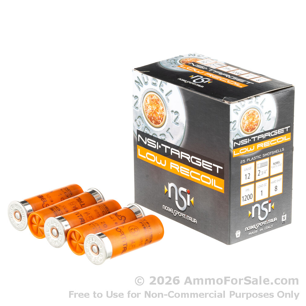 Training Rounds 12ga 250 Rounds of 1oz #8 shot 12ga Ammo by NobelSport Low Recoil