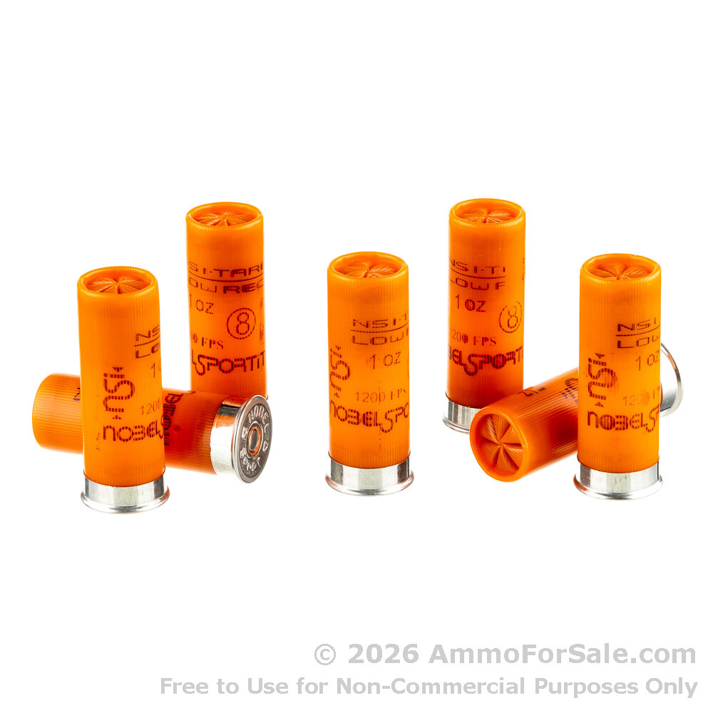 Training Rounds 12ga 250 Rounds of 1oz #8 shot 12ga Ammo by NobelSport Low Recoil