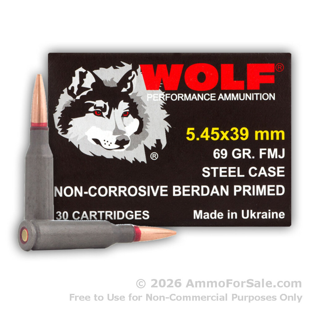 30 Rounds of Discount 69gr FMJ 5.45x39mm Ammo For Sale by Wolf