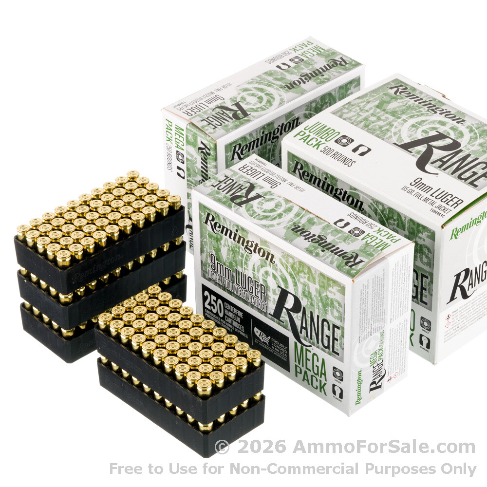 Range Rounds 1000 Rounds of 115gr FMJ 9mm Ammo by Remington Range