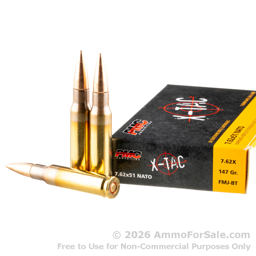 500 Rounds of Discount 147gr FMJBT 7.62x51 Ammo For Sale by PMC