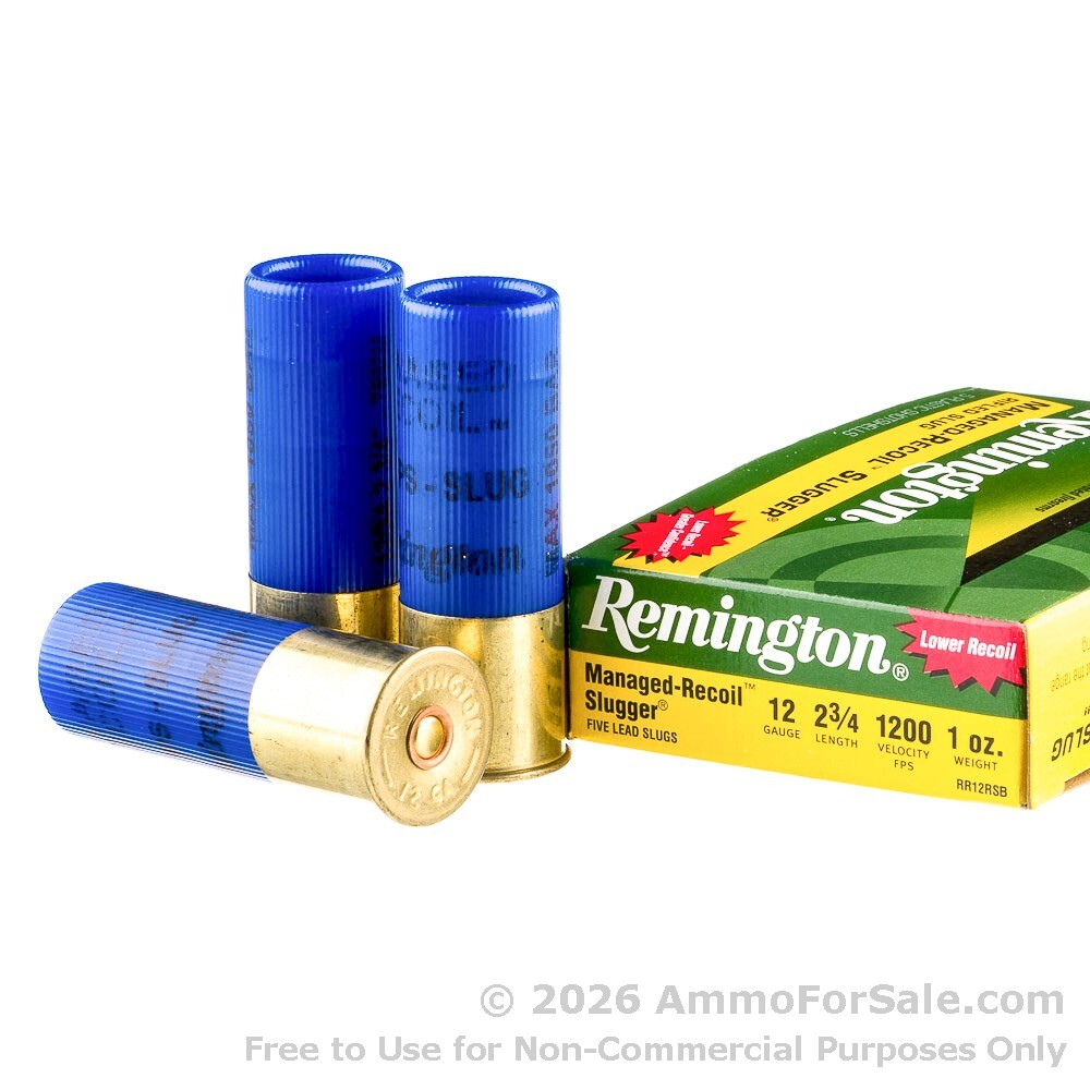5 Rds 1oz Rifled Slug 12ga Ammo Remington Slugger Low Recoil