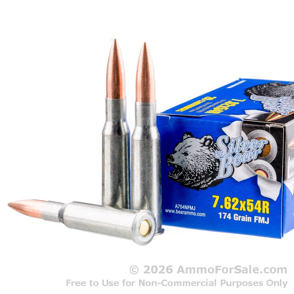 500 Rounds of Discount 174gr FMJ 7.62x54r Ammo For Sale by Silver Bear