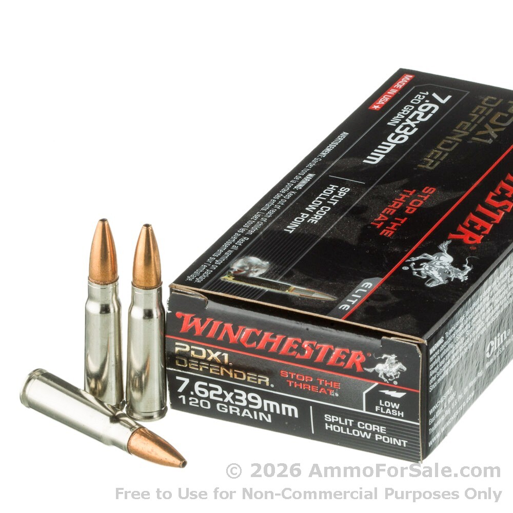 20 Rounds of Discount 120gr HP 7.62x39 Ammo For Sale by Winchester