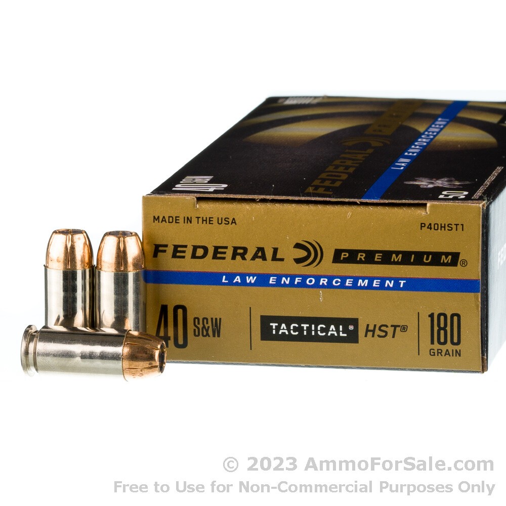 50 Rounds of 180gr JHP .40 S&W Ammo For Sale by Federal HST