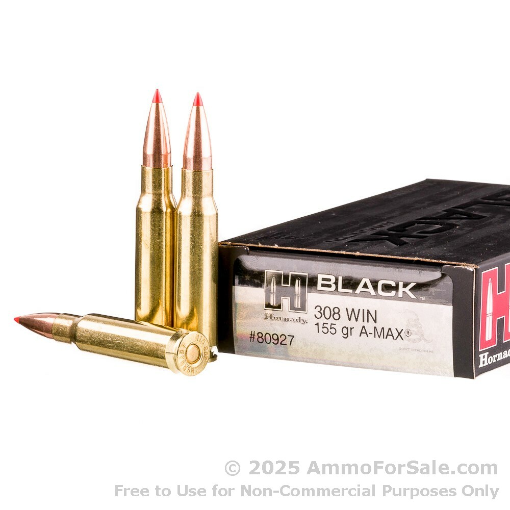 200 Rounds of Discount 155gr A-MAX .308 Win Ammo For Sale by Hornady
