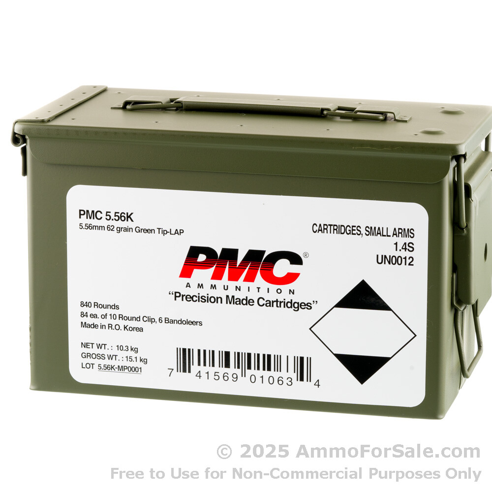 840rds 62gr FMJ M855 5.56x45 Ammo For Sale by PMC in Ammo Can