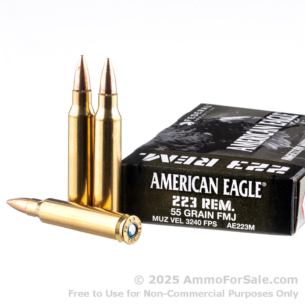 20 Rds 55gr Fmjbt 223 Ammo Federal American Eagle Military