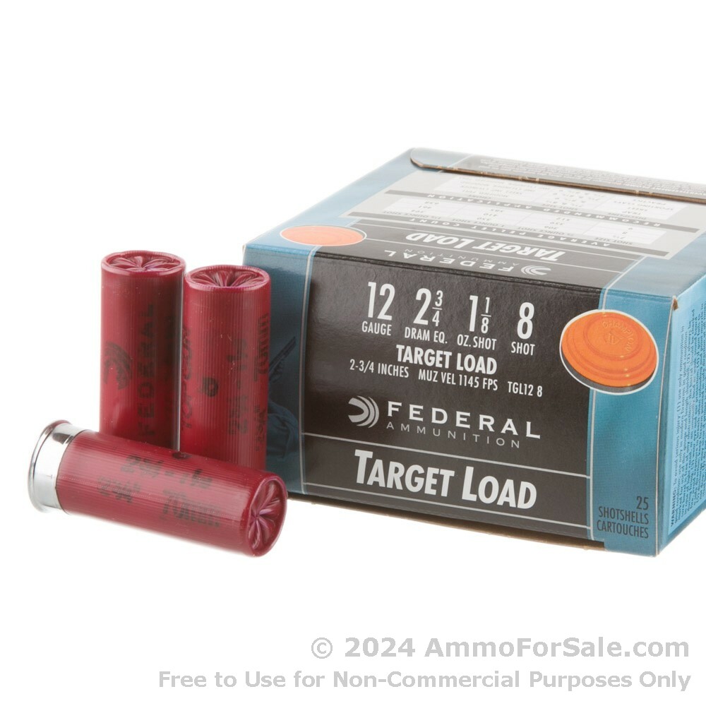 Bulk 12 Gauge Ammo - 2-3/4 Lead Shot Target shells - 1 1/8 oz - #8 shot -  Federal Top Gun - 250 Rounds