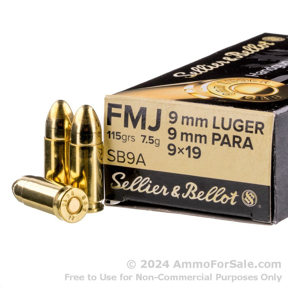 9mm Ammo For Sale - 115gr FMJ Blazer Brass - 1000 Rounds
