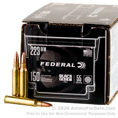 150 Rounds of 55gr FMJ .223 Ammo by Federal