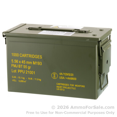 1000 Rounds of 55gr FMJBT M193 5.56x45 Ammo by Prvi Partizan in Ammo Can