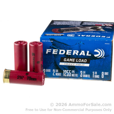 25 Rounds of 1 1/8 ounce #8 shot 12ga Ammo by Federal Game Load