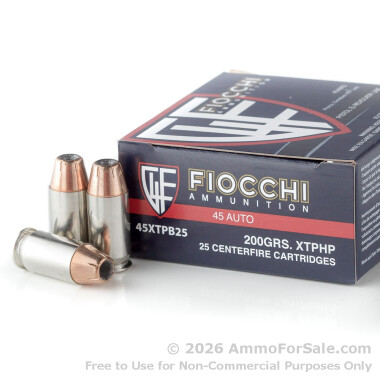 25 Rounds of 200gr JHP .45 ACP Ammo by Fiocchi