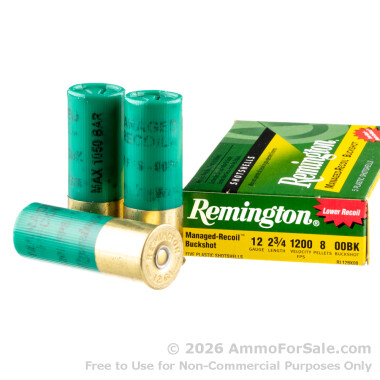 5 Rounds of 00 Buck 12ga Ammo by Remington Managed Recoil