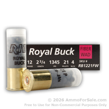 5 Rounds of #4 Buck 12ga Ammo by Rio Royal Buck Fiber Wad
