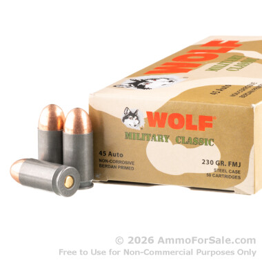 50 Rounds of 230gr FMJ .45 ACP Ammo by Wolf
