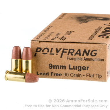 50 Rounds of 90gr Frangible 9mm Ammo by PolyFrang