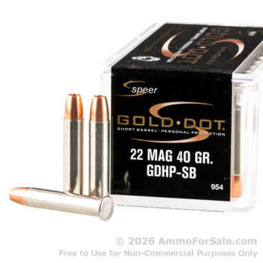 500 Rounds of 40gr JHP .22 WMR Ammo by Speer Gold Dot Short Barrel