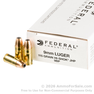 50 Rounds of 115gr JHP 9mm Ammo by Federal