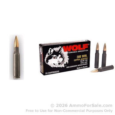 500  Rounds of 150gr FMJ .308 Win Ammo by Wolf