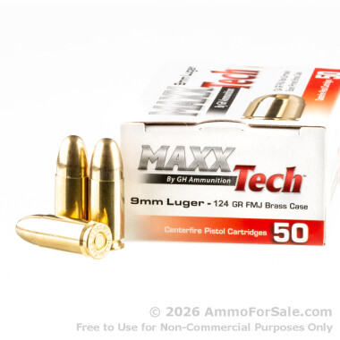 50 Rounds of 124gr FMJ 9mm Ammo by MAXX Tech