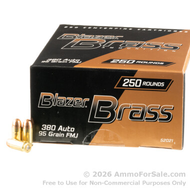 250 Rounds of 95gr FMJ .380 ACP Ammo by Blazer Brass
