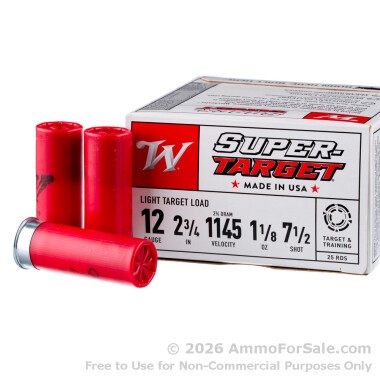 25 Rounds of 1 1/8 ounce #7 1/2 shot 12ga Ammo by Winchester Super-Target 1,145 fps