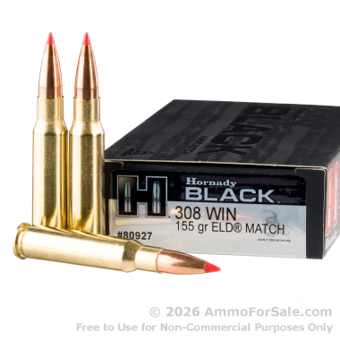 200 Rounds of 155gr ELD Match .308 Win Ammo by Hornady