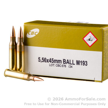 1000 Rounds of 55gr FMJ M193 5.56x45 Ammo by CBC