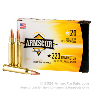 1000 Rounds of 62gr FMJBT .223 Ammo by Armscor