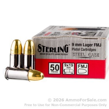 1000 Rounds of 115gr FMJ 9mm Ammo by Sterling Steel