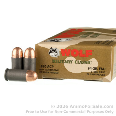 1000 Rounds of 94gr FMJ .380 ACP Ammo by Wolf