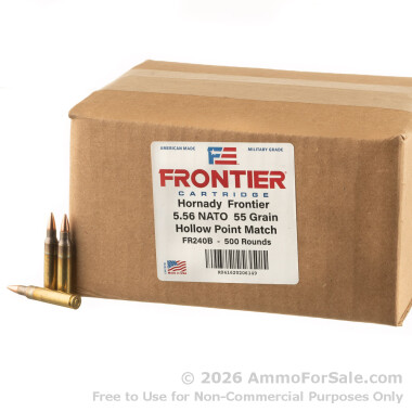 500 Rounds of Bulk 55gr HP Match 5.56x45 Ammo by Hornady Frontier
