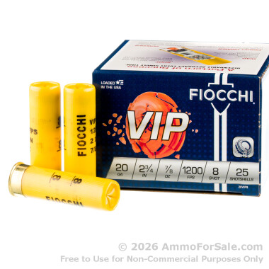250 Rounds of 7/8 ounce #8 shot 20ga Ammo by Fiocchi