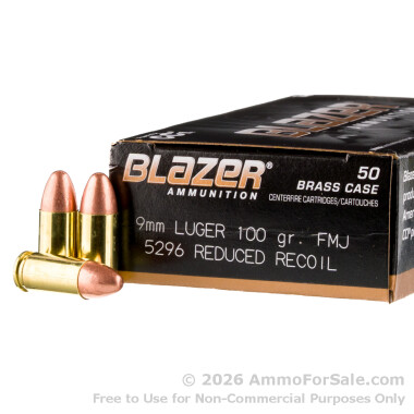 1000 Rounds of 100gr FMJ 9mm Ammo by Blazer Brass Reduced Recoil