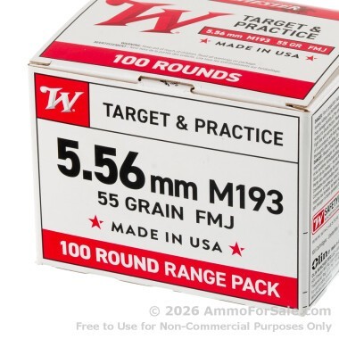 100 Rounds of 55gr FMJ M193 5.56x45 Ammo by Winchester