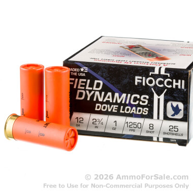 250 Rounds of 1 ounce #8 shot 12ga Ammo by Fiocchi Game and Target
