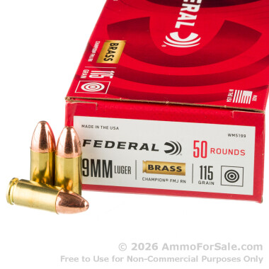 1000 Rounds of 115gr FMJ 9mm Ammo by Federal Champion