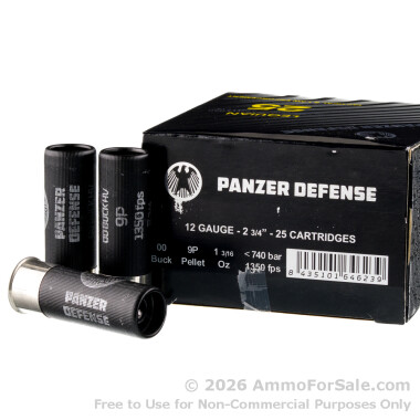 25 Rounds of 1 3/16 ounce 00 buckshot 12ga Ammo by Panzer Defense Lequian Special HV