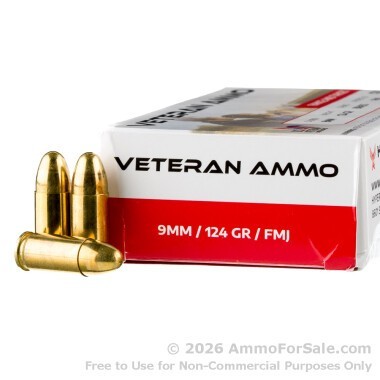 1000 Rounds of 124gr FMJ 9mm Ammo by Veteran Ammo