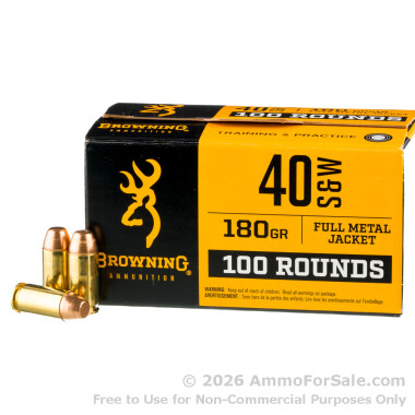 100 Rounds of 180gr FMJ .40 S&W Ammo by Browning