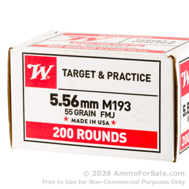200 Rounds of 55gr FMJ M193 5.56x45 Ammo by Winchester