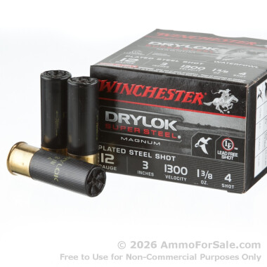 25 Rounds of 1 3/8 ounce #4 steel shot 12ga Ammo by Winchester