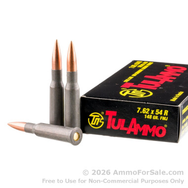 20 Rounds of 148gr FMJ 7.62x54r Ammo by Tula