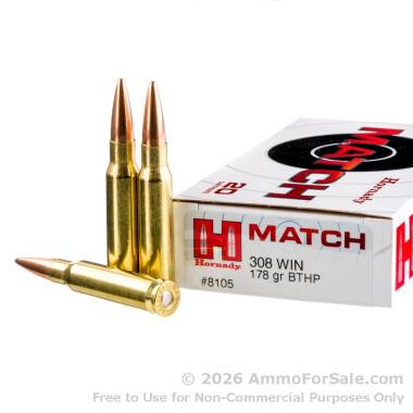 20 Rounds of 178gr HPBT .308 Win Ammo by Hornady Match