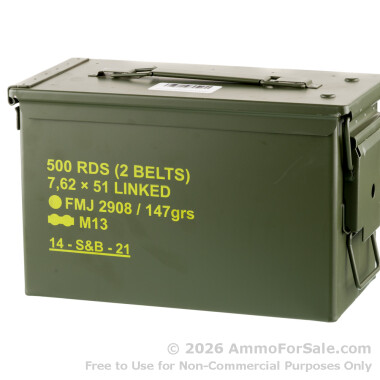 500 Rounds of 147gr FMJ M80 7.62x51 Linked Ammo by Sellier & Bellot