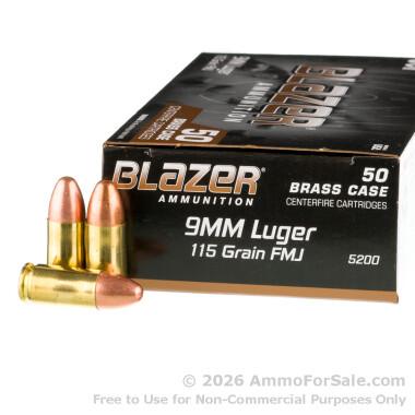 1000 Rounds of 115gr FMJ 9mm Ammo by Blazer Brass