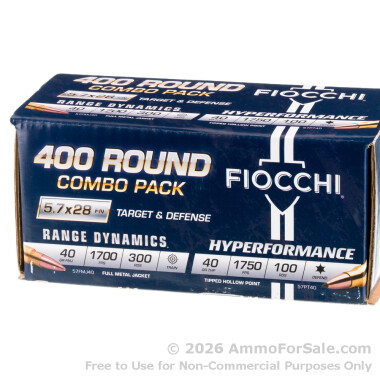 400 Rounds of 40gr FMJ & 40gr THP 5.7x28mm Ammo by Fiocchi